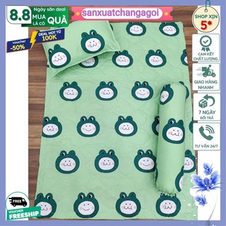 Bộ chăn gối cho bé đi học 3 món,gối nệm cho bé mầm non,ếch xanh
