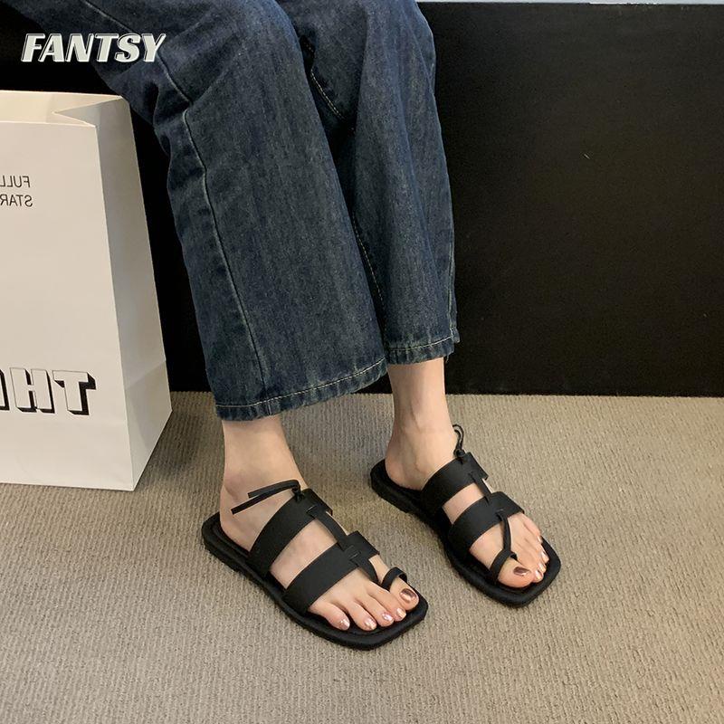 Dép Sandal Đế Bằng Mũi Vuông Phong Cách Roman Mẫu Mới 2023 Thời Trang Xuân Hè Cho Nữ