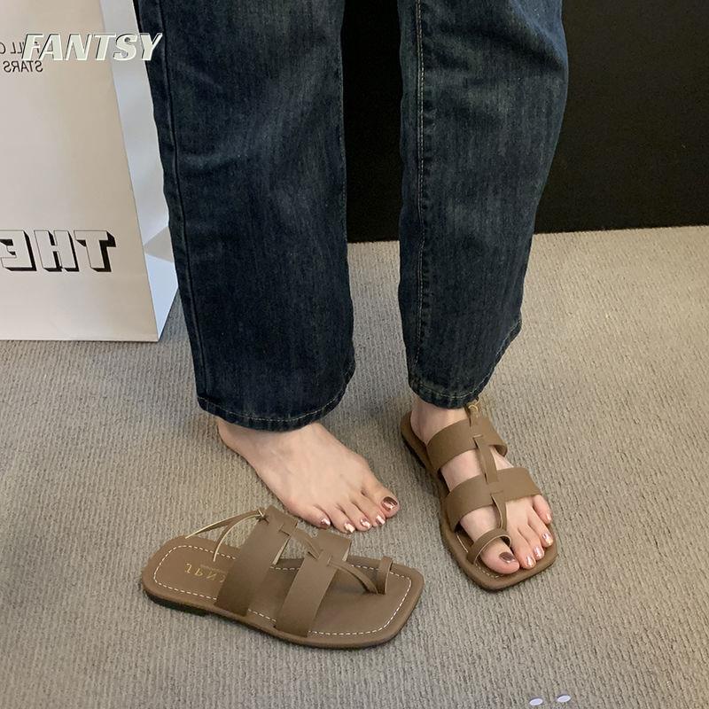 Dép Sandal Đế Bằng Mũi Vuông Phong Cách Roman Mẫu Mới 2023 Thời Trang Xuân Hè Cho Nữ