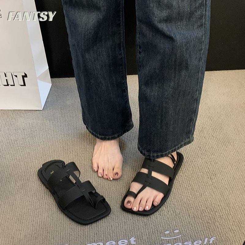Dép Sandal Đế Bằng Mũi Vuông Phong Cách Roman Mẫu Mới 2023 Thời Trang Xuân Hè Cho Nữ