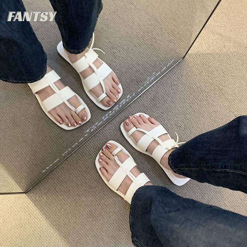 Dép Sandal Đế Bằng Mũi Vuông Phong Cách Roman Mẫu Mới 2023 Thời Trang Xuân Hè Cho Nữ