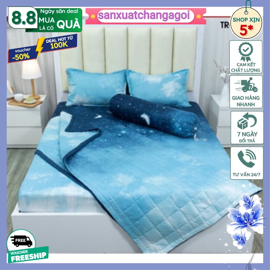 Bộ ga gối 3 món kích thước 1m6x2m - mẫu Màn đêm nhạt- sanxuatchangagoi