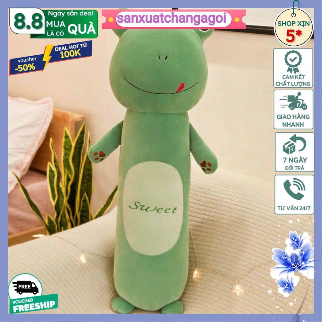 Thú nhồi bông gối ôm hình thú gấu bông đáng yêu cho bé size 70cm và 90cm mấu ếch xanh shop sanxuatchangagoi