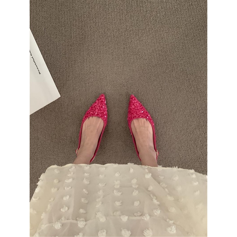 Giày Cao Gót Mũi Nhọn Đính Kim Tuyến Lấp Lánh Thời Trang Mùa Hè 2023