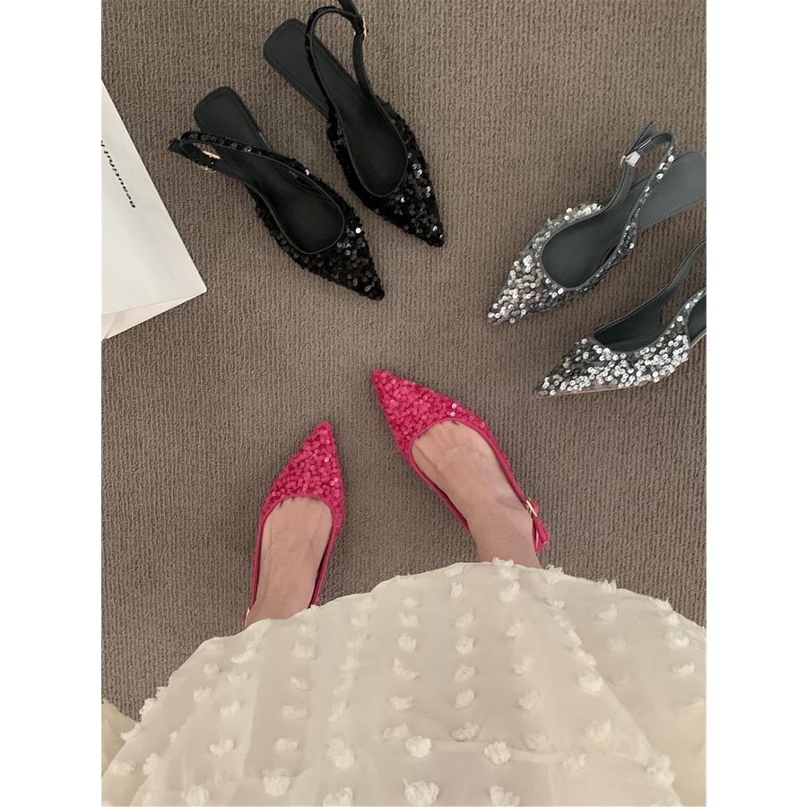Giày Cao Gót Mũi Nhọn Đính Kim Tuyến Lấp Lánh Thời Trang Mùa Hè 2023
