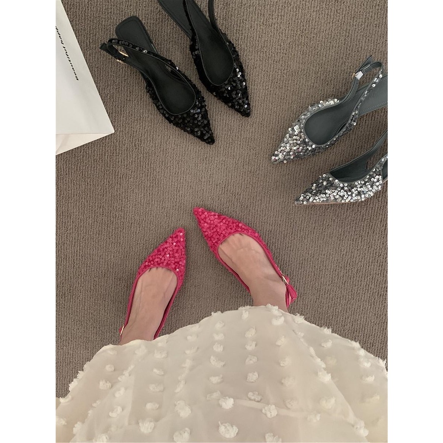 Giày Cao Gót Mũi Nhọn Đính Kim Tuyến Lấp Lánh Thời Trang Mùa Hè 2023