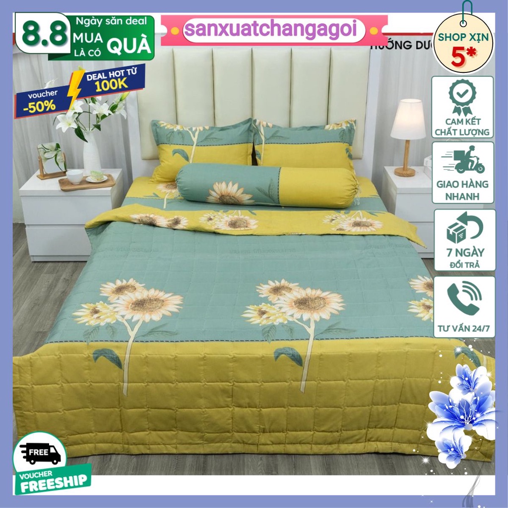 Ga trải giường poly 1m2,1m4,1m5,1m6,1m8, ga giường bo chun,mẫu hoa hướng dương