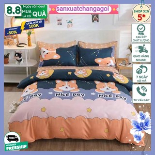Bộ ga gối 1m8x2m drap giường poly, ga trải giường kèm 2 vỏ gối nằm mẫu chó cheful