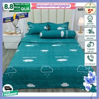 Ga trải giường cotton poly 1m4 1m6 ga chun mẫu may xanh- sanxuatchangagoi