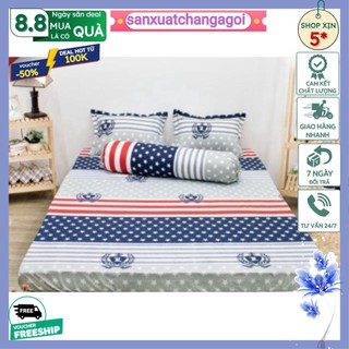 Bộ ga gối ga trải giường poly 1m2x2m ga giường kèm 2 vỏ gối nằm,mẫu cờ mỹ