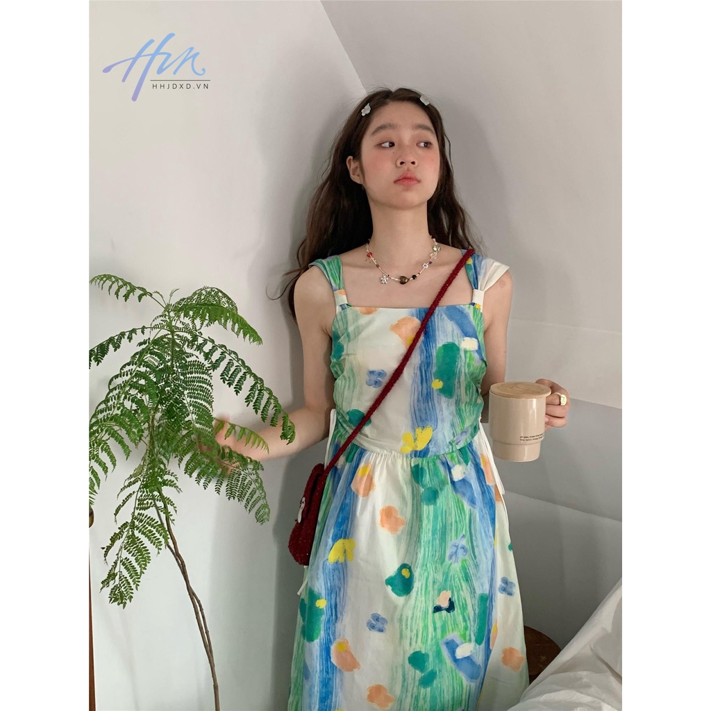 Đầm Hai Dây Mùa Hè Dáng Dài Vừa Vặn Vẽ Tranh Sơn Dầu Yamagrandma Phong Cách Mới Ngọt Ngào Cho Bé Gái