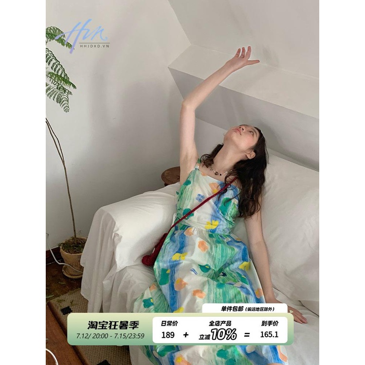 Đầm Hai Dây Mùa Hè Dáng Dài Vừa Vặn Vẽ Tranh Sơn Dầu Yamagrandma Phong Cách Mới Ngọt Ngào Cho Bé Gái