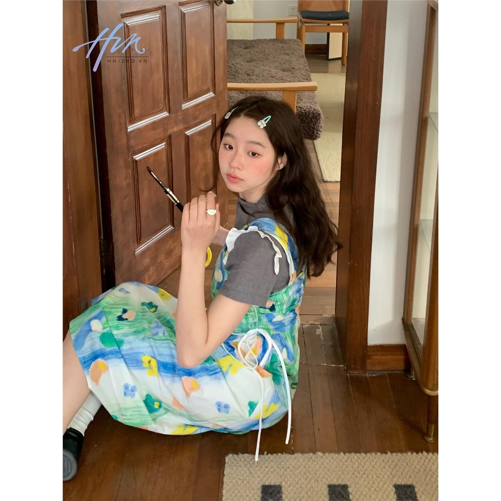 Đầm Hai Dây Mùa Hè Dáng Dài Vừa Vặn Vẽ Tranh Sơn Dầu Yamagrandma Phong Cách Mới Ngọt Ngào Cho Bé Gái