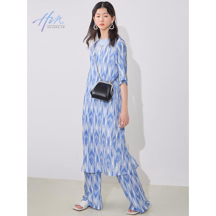 Đầm Tay Ngắn Cổ Tròn Xếp Ly Dáng Rộng In Họa Tiết Thời Trang Mùa Hè 2023 Mới Cho Nữ