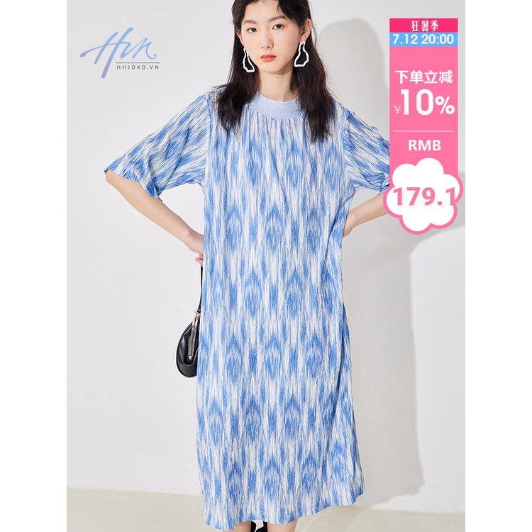 Đầm Tay Ngắn Cổ Tròn Xếp Ly Dáng Rộng In Họa Tiết Thời Trang Mùa Hè 2023 Mới Cho Nữ