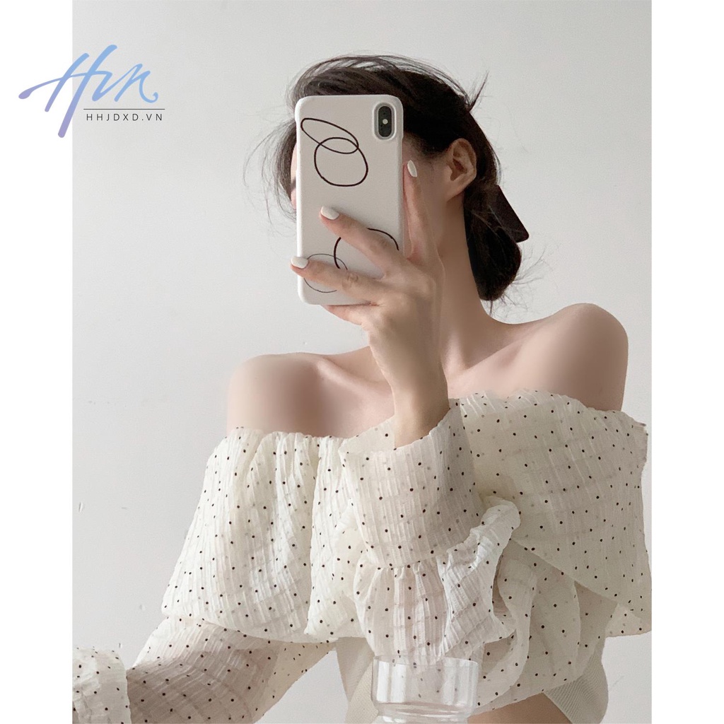 Áo Kiểu Tay Phồng Hở Vai Họa Tiết Chấm Bi Phong Cách Pháp Thời Trang Xuân Hè Cho Nữ