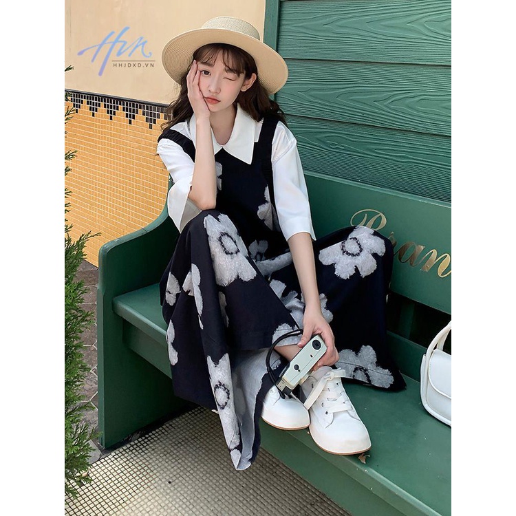 Bộ Áo Liền Quần Lưng Cao Ống Rộng Màu Sắc Đơn Giản Cho Nữ