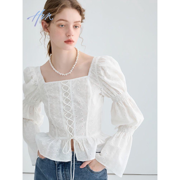 Áo Kiểu Tay Phồng Khoét Rỗng Phong Cách Cung Điện Lộng Lẫy