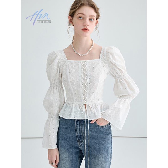 Áo Kiểu Tay Phồng Khoét Rỗng Phong Cách Cung Điện Lộng Lẫy