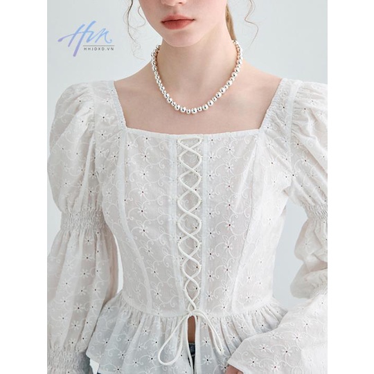 Áo Kiểu Tay Phồng Khoét Rỗng Phong Cách Cung Điện Lộng Lẫy