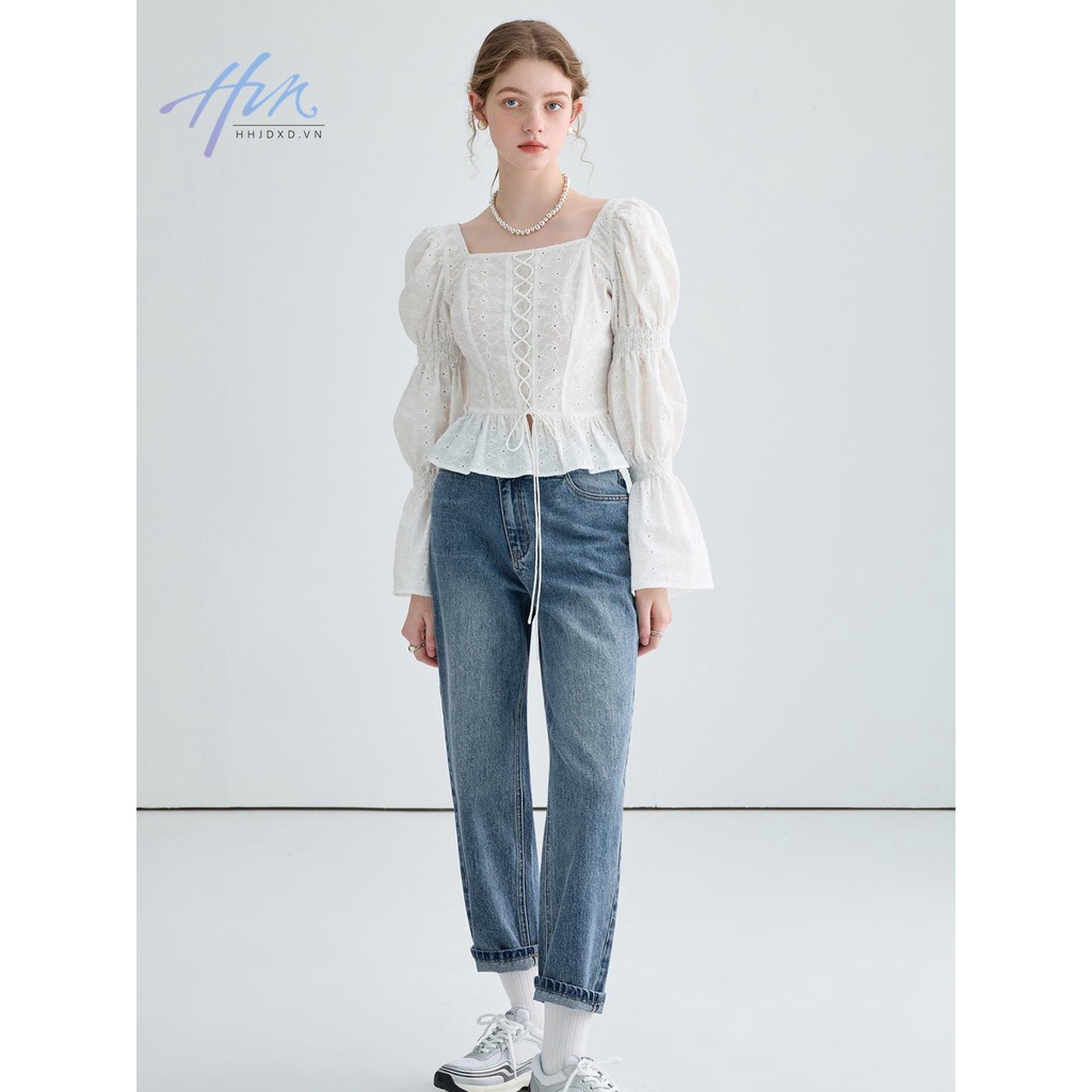 Áo Kiểu Tay Phồng Khoét Rỗng Phong Cách Cung Điện Lộng Lẫy