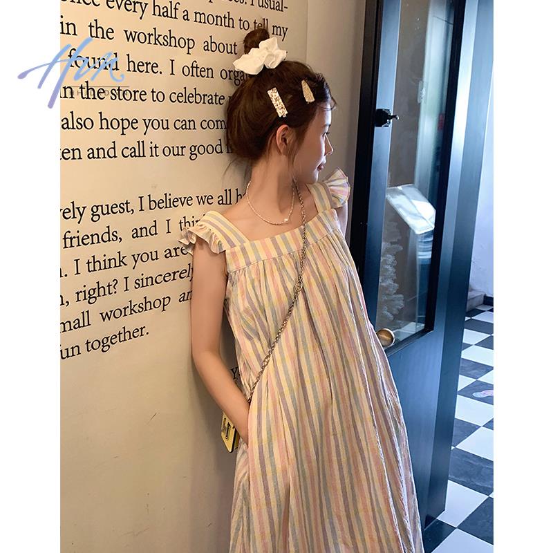Đầm Tay Cánh Tiên Kẻ Sọc Cầu Vồng Phong Cách Mới Mùa Hè 2023