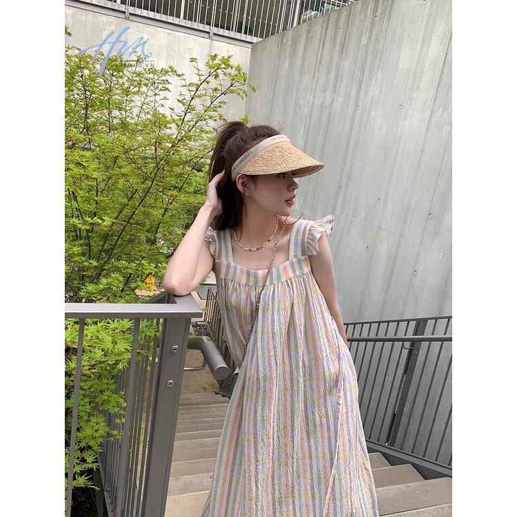 Đầm Tay Cánh Tiên Kẻ Sọc Cầu Vồng Phong Cách Mới Mùa Hè 2023