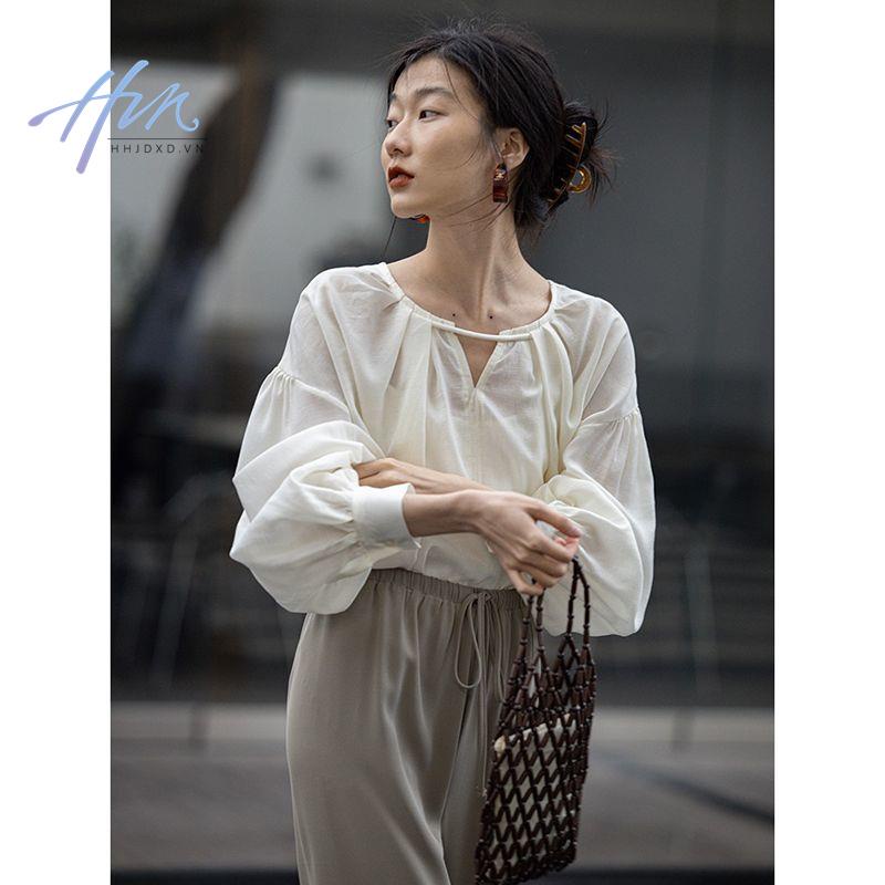 Áo Sơ Mi Chống Nắng Cao Cấp Cổ Chữ v Tay Bồng Thời Trang Mùa Hè 2023 Phong Cách Pháp Mới