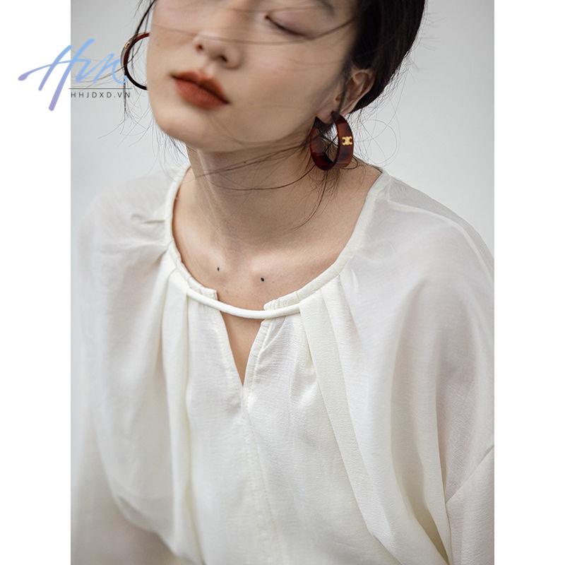 Áo Sơ Mi Chống Nắng Cao Cấp Cổ Chữ v Tay Bồng Thời Trang Mùa Hè 2023 Phong Cách Pháp Mới