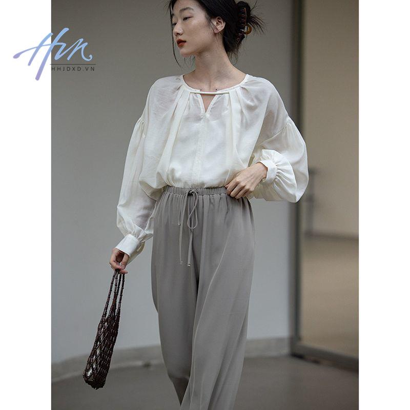 Áo Sơ Mi Chống Nắng Cao Cấp Cổ Chữ v Tay Bồng Thời Trang Mùa Hè 2023 Phong Cách Pháp Mới