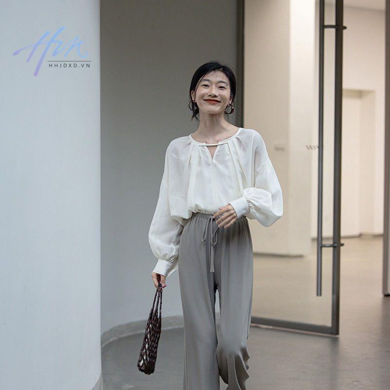 Áo Sơ Mi Chống Nắng Cao Cấp Cổ Chữ v Tay Bồng Thời Trang Mùa Hè 2023 Phong Cách Pháp Mới