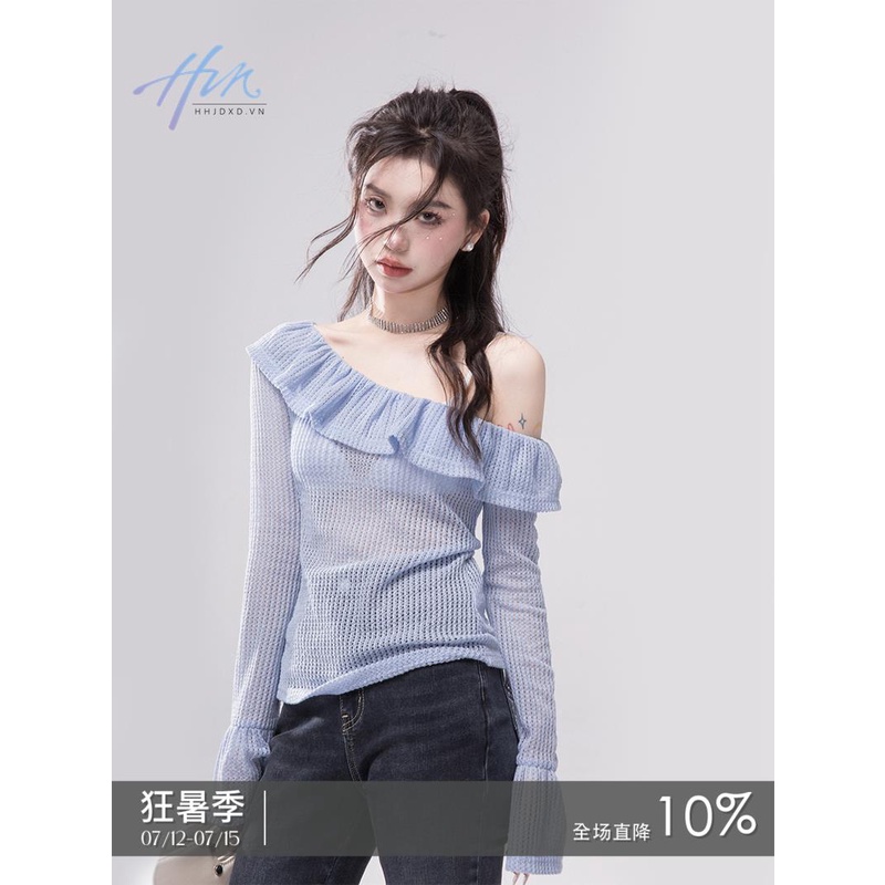 Áo Kiểu Phối Bèo Thời Trang Mùa Hè Xinh Xắn Cho Nữ