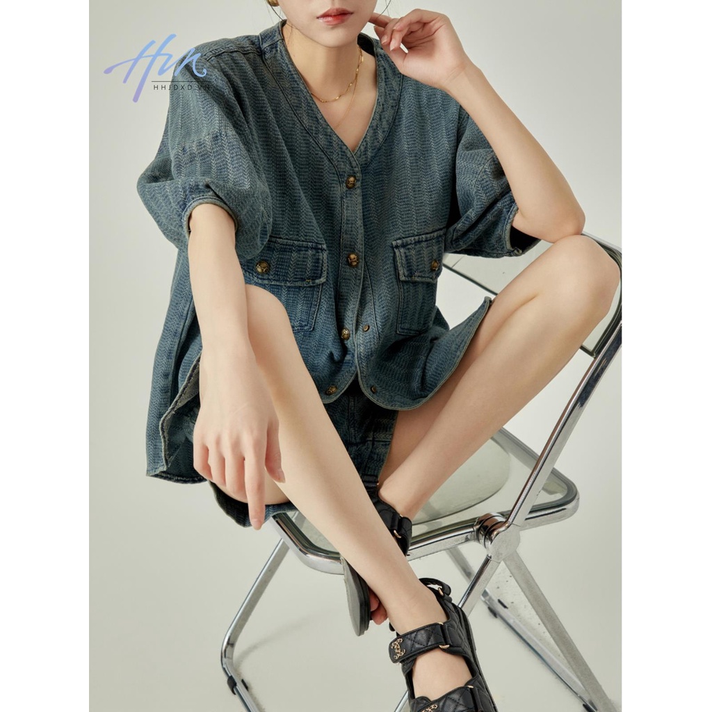 Áo Khoác Denim Cao Cấp Phong Cách Hong Kong Thời Trang Mùa Hè 2023 Mới