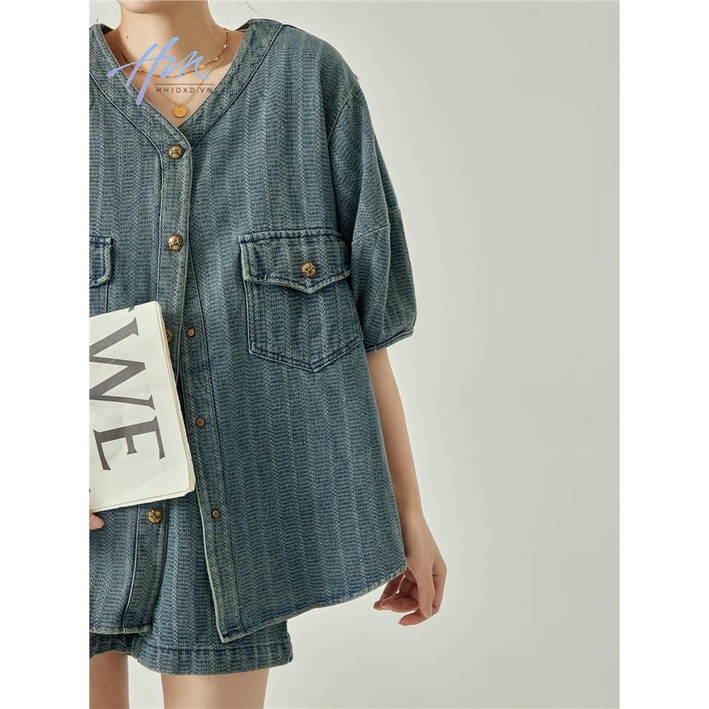 Áo Khoác Denim Cao Cấp Phong Cách Hong Kong Thời Trang Mùa Hè 2023 Mới