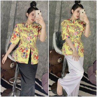 Set bộ bà ba gấm thượng hải đồ lam đi chùa
