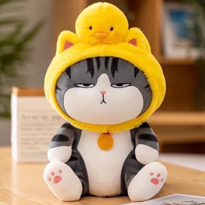 Gấu Bông Mèo Hoàng Thượng Đội Mũ Gà Vàng Siêu Mềm Mịn