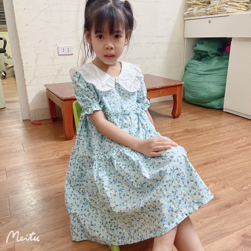 Váy thô hoa nhí, váy tặng kèm nơ cho bé gái size 13-26kg