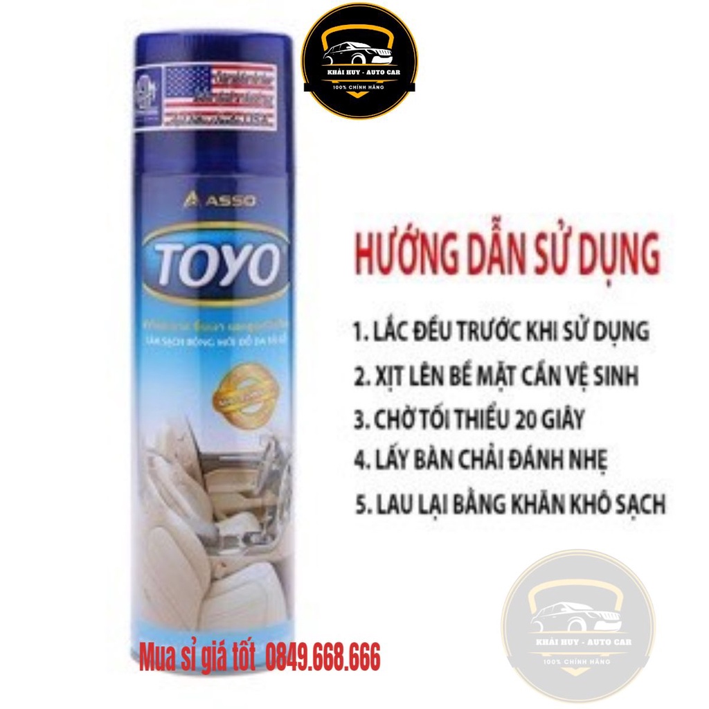 Xịt sạch bóng mới đồ da, gỗ, nội thất ô tô Toyo bình xịt 500ml có kèm mút xốp tiện dụng( Hàng chính hãng thái lan)