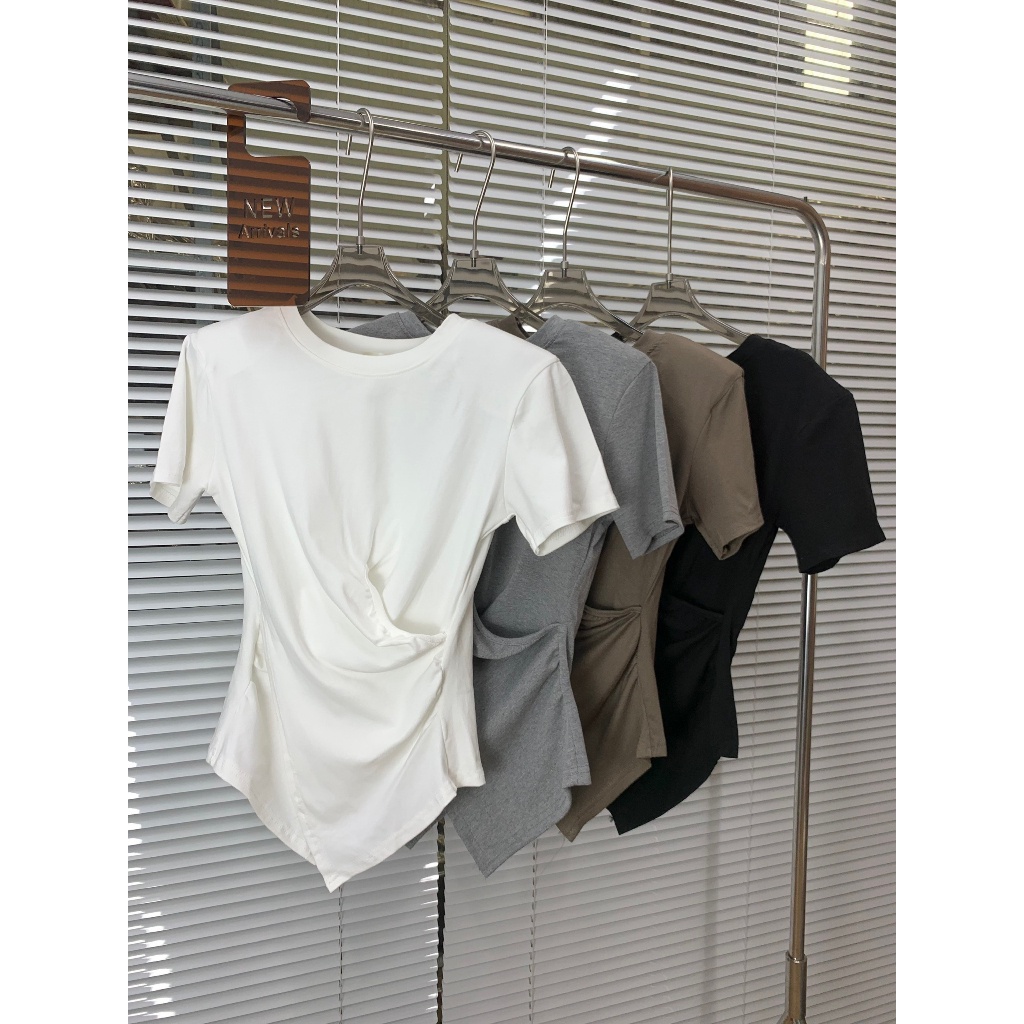 Áo thun nữ xoắn eo, Áo thun 2 vạt chéo- chất liệu bozip