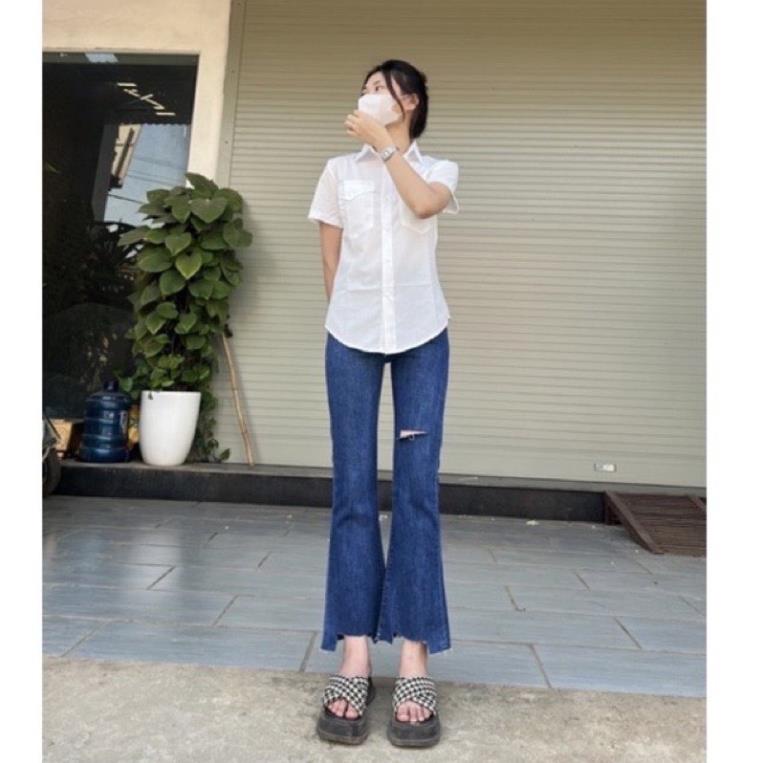 Quần Jeans Loe Rách Đùi Gấu Cắt, Quần Jeans Co Giãn Hack Dáng Thời Trang