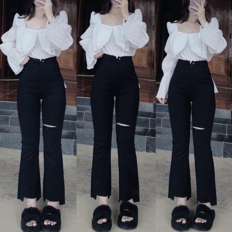 Quần Jeans Loe Rách Đùi Gấu Cắt, Quần Jeans Co Giãn Hack Dáng Thời Trang