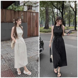 Đầm sát nách đũi lien đai tết