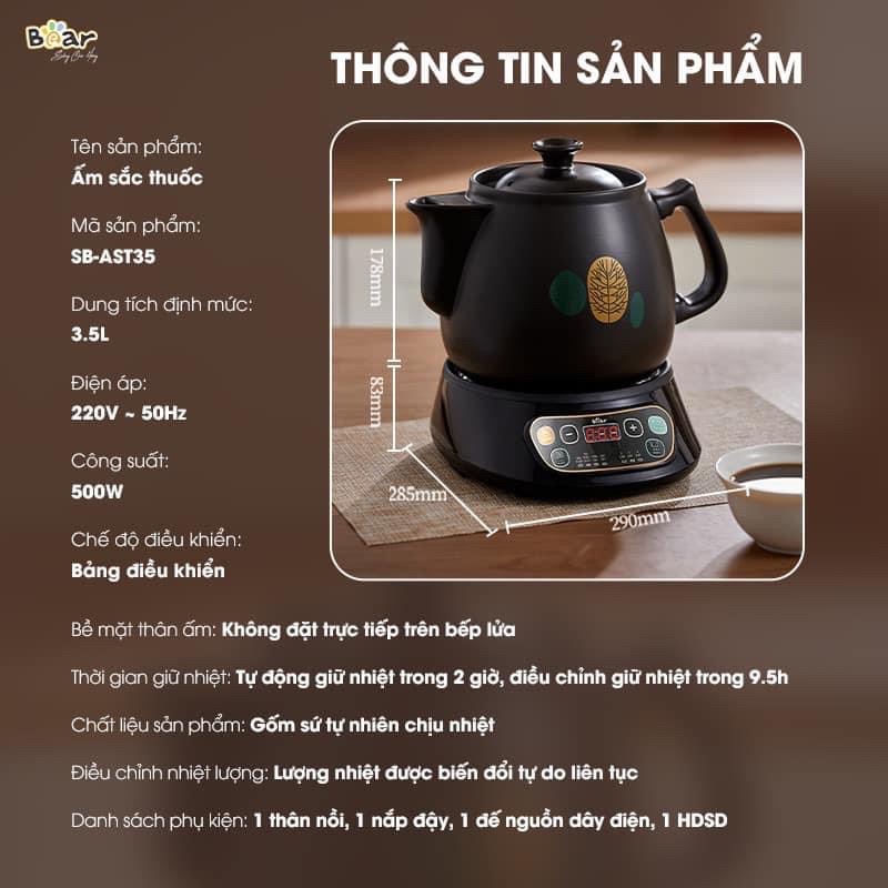 Ấm Sắc Thuốc Điện BEAR JYH-B40Q1 Dung Tích 3L, 3,5L Hàng Chính Hãng- Bảo Hành 12 Tháng
