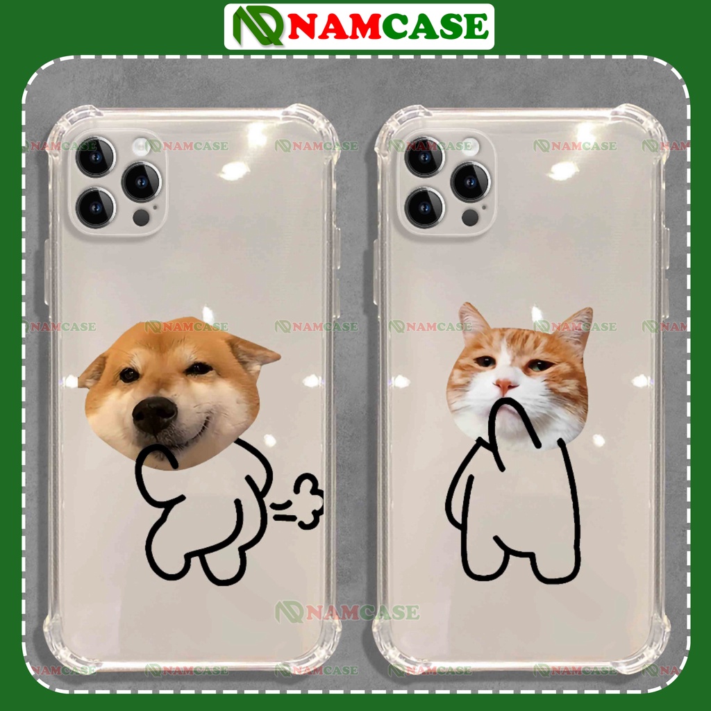 Ốp lưng iphone chó mèo chống sốc 4 góc silicon dẻo trong suốt bảo vệ camera ip 6/6s/7/8/X/XS/11/12/13/14 Pro Plus Max