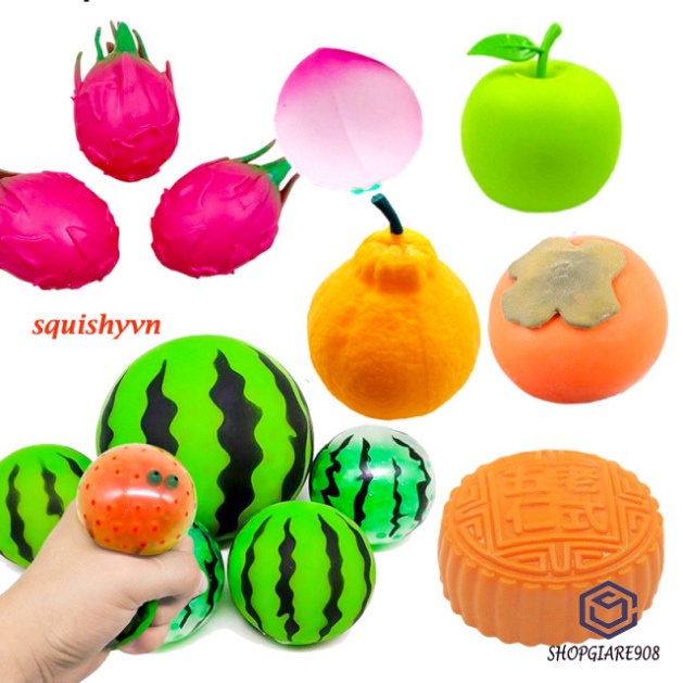 Hoa Quả hoa trái Squishy Gudetama xinh tươi mochi slime bóp nghỉ ngơi giải phóng stress cam quýt dưa đỏ hồng đào bánh