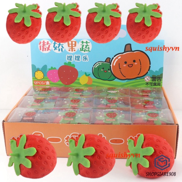 (rẻ vô đối) Squishy QUẢ DÂU TÂY ĐỎ Mochi mượt mà cute trung thực giảm stress kéo dãn co dãn đáng yêu bóp giải trí