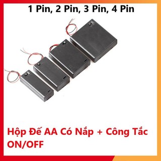 Hộp đế 1 pin, 2 pin, 3 pin, 4 pin aa có nắp và công tắc on/of pin con thỏ cỡ aa, pin 1,5v