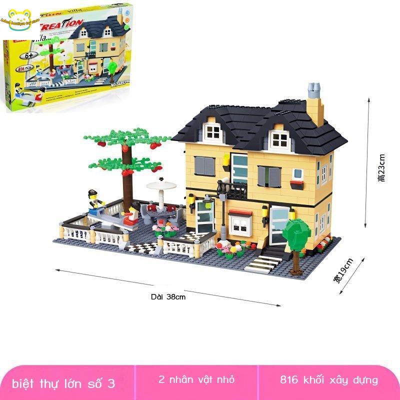 【Hàng có sẵn】Tương thích với Lego khối xây dựng Wanger biệt thự lớn 3 ngôi nhà thành phố nam chính tả lắp ráp lắp ráp câ