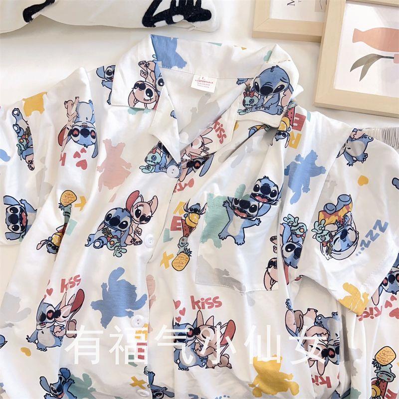 Bộ Đồ Ngủ Tay Ngắn In Hình Stitch Dễ Thương Phong Cách Nhật Bản Thời Trang Mùa Hè Cho Nữ se