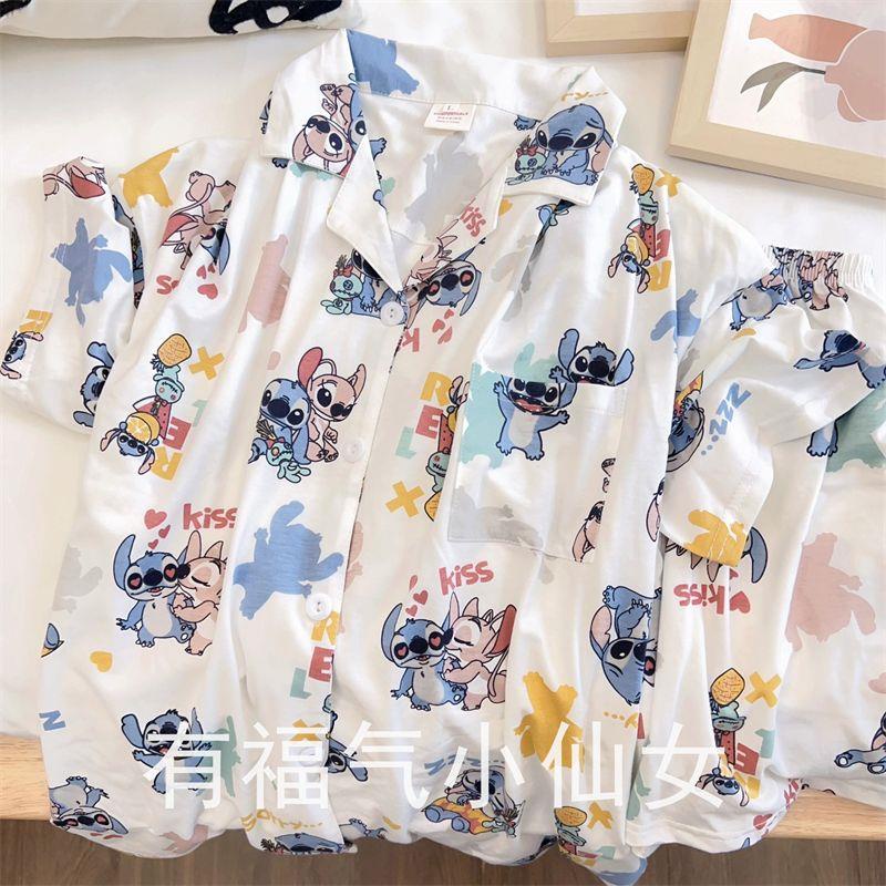 Bộ Đồ Ngủ Tay Ngắn In Hình Stitch Dễ Thương Phong Cách Nhật Bản Thời Trang Mùa Hè Cho Nữ se